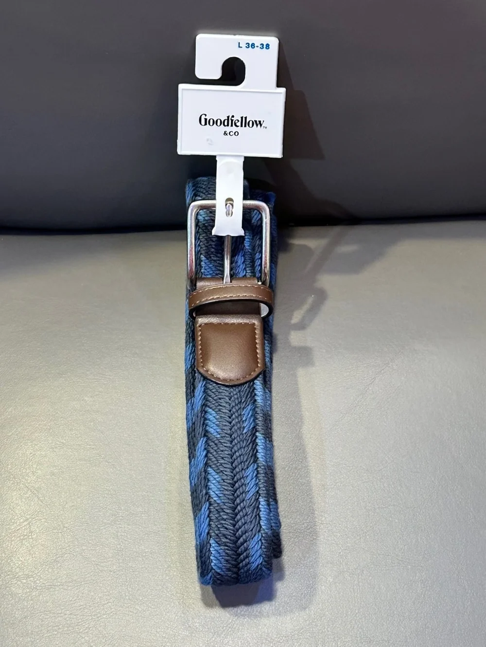 Goodfellow & Co Men's L 36-38 Woven Belt Preppy Casual Blue Brown NWT